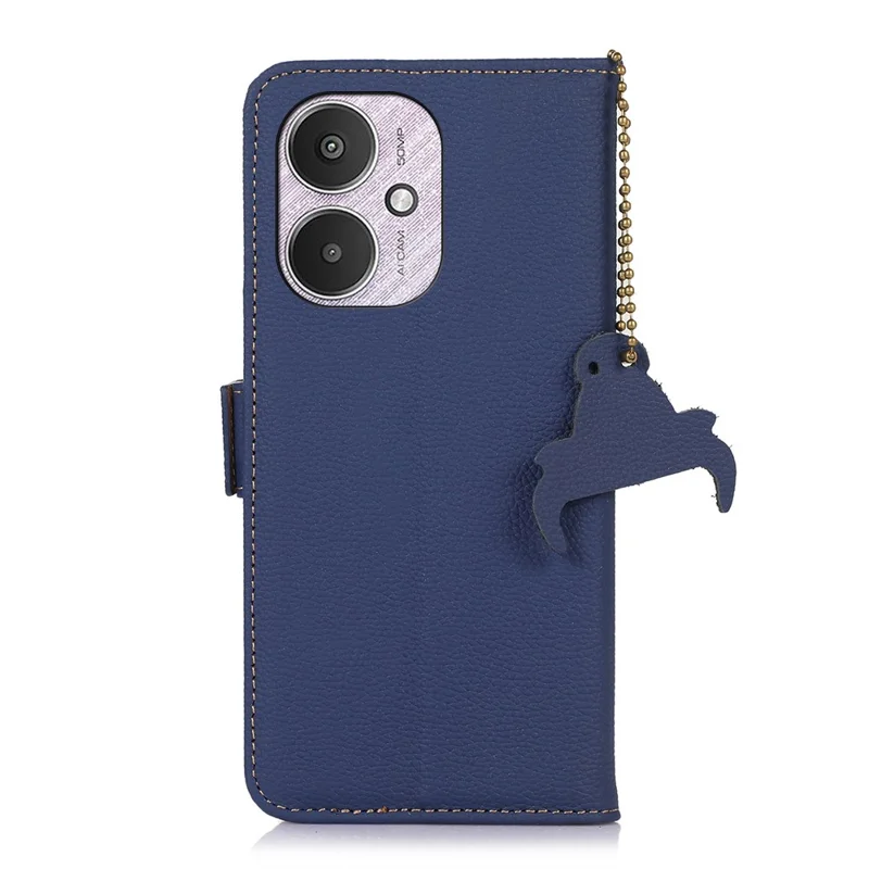 For Xiaomi Redmi 13C 4G / 13C 5G / Poco C65 4G / Poco M6 5G / 13R 5G Case Genuine Cow Leather Cover with RFID Blocking Wallet - Sapphire