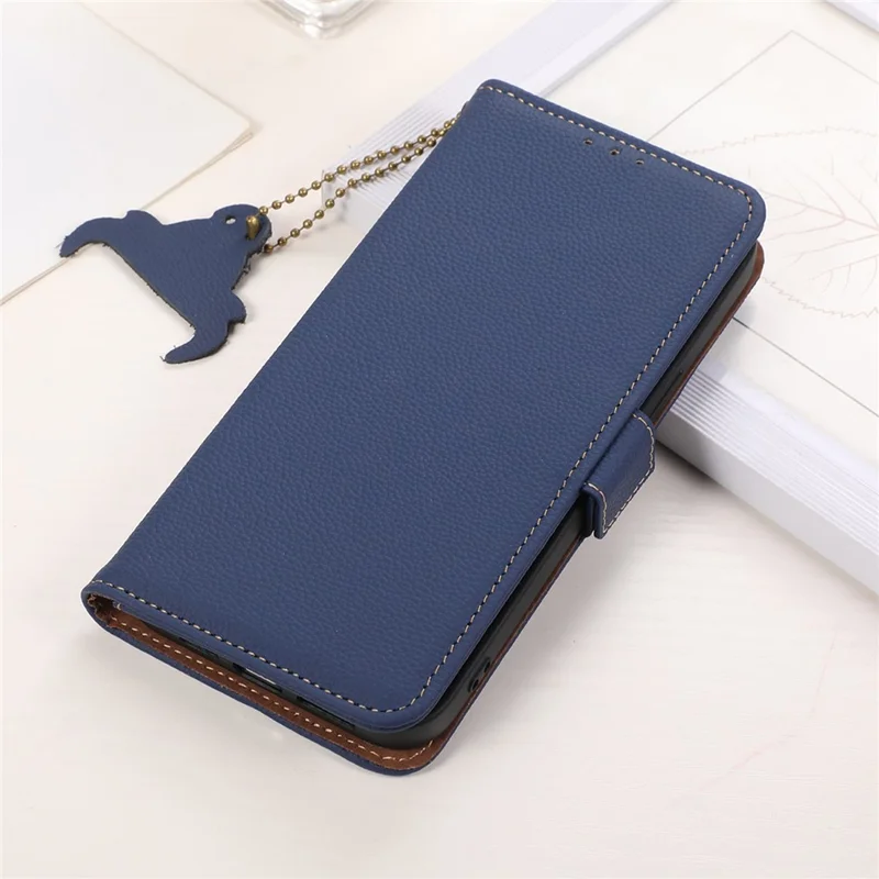 For Xiaomi Redmi 13C 4G / 13C 5G / Poco C65 4G / Poco M6 5G / 13R 5G Case Genuine Cow Leather Cover with RFID Blocking Wallet - Sapphire