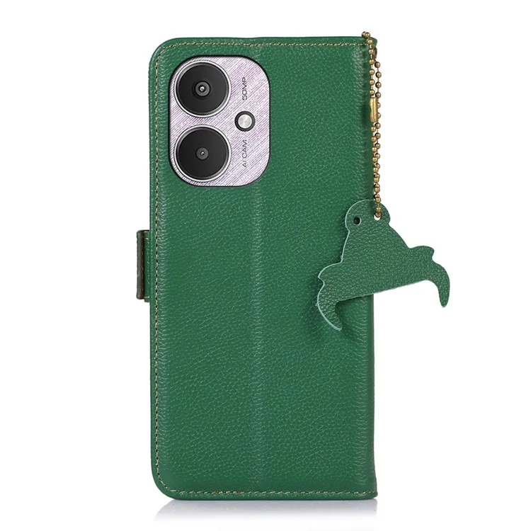 Для Xiaomi Redmi 13C 4G / 13C 5G / Poco C65 4G / Poco M6 5G / 13R 5G Чехол Genuine Cow Leather Cover с бумажником с блокировкой RFID - зеленый