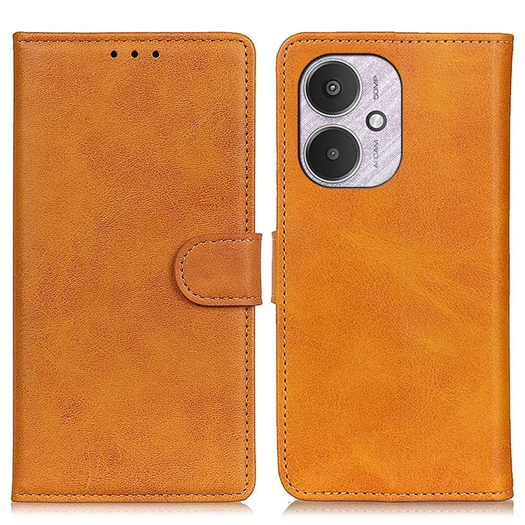 For Xiaomi Redmi 13C 4G / 13C 5G / Poco C65 4G / Poco M6 5G / 13R 5G Case Wallet Cowhide Texture Phone Stand Cover - Brown