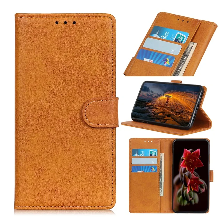 For Xiaomi Redmi 13C 4G / 13C 5G / Poco C65 4G / Poco M6 5G / 13R 5G Case Wallet Cowhide Texture Phone Stand Cover - Brown