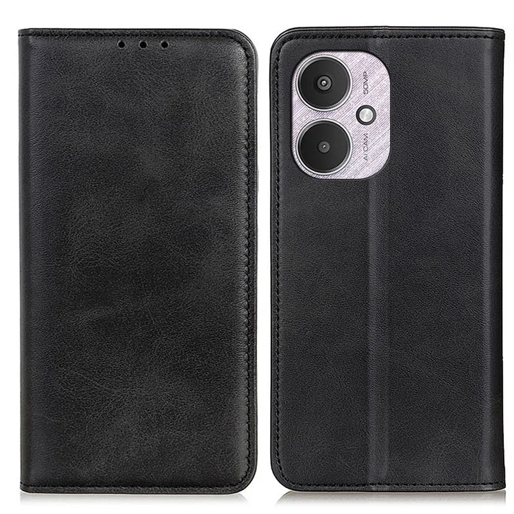For Xiaomi Redmi 13C 4G / 13C 5G / Poco C65 4G / Poco M6 5G / 13R 5G Case Split Leather Magnetic Auto-Absorbed Phone Cover - Black