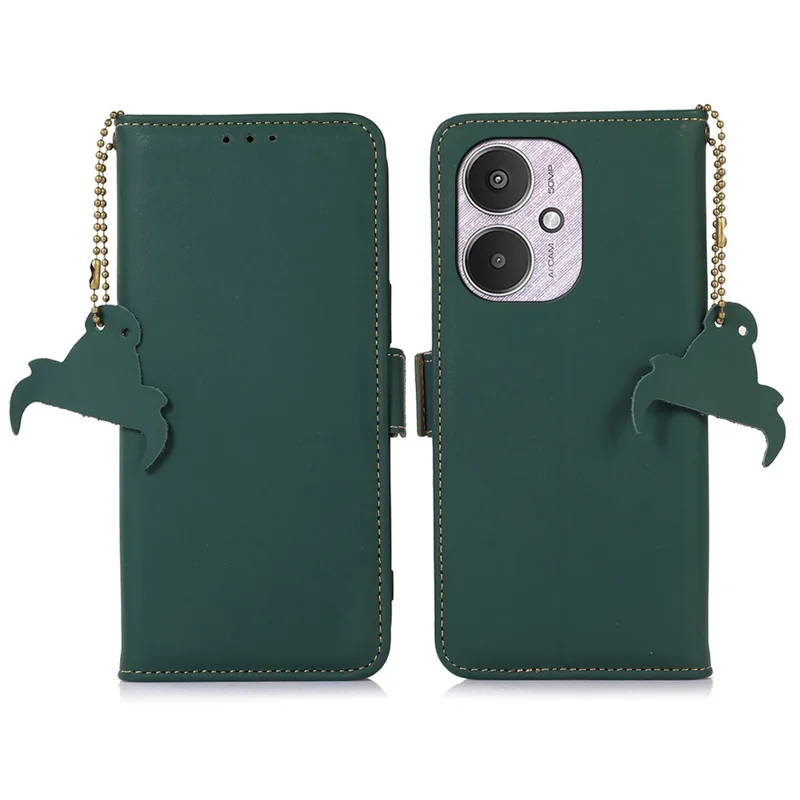 Voor Xiaomi Redmi 13C 4G / 13C 5G / Poco C65 4G / Poco M6 5G / 13R 5G Hoesje Echt Rundleder RFID-blokkering Portemonnee Cover - Groen