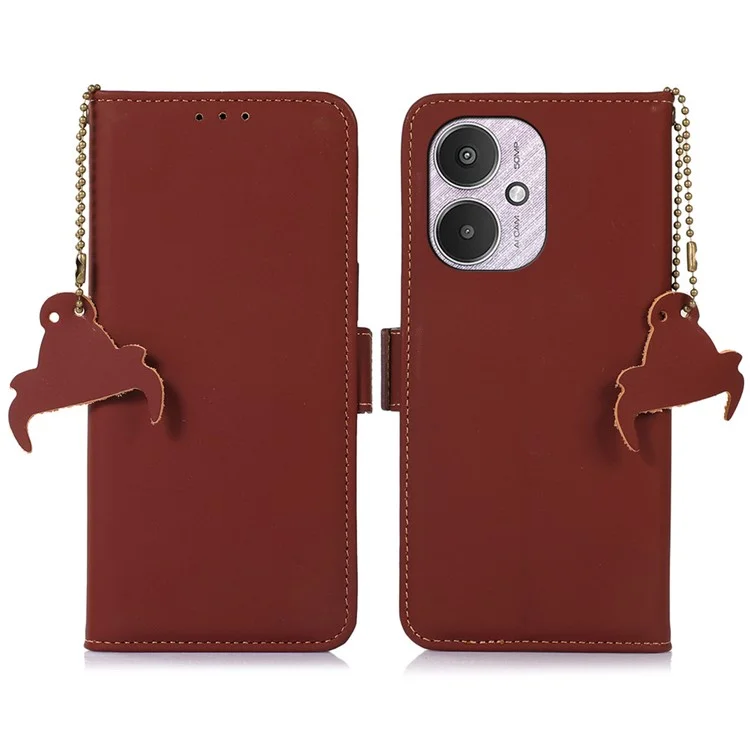 Per Xiaomi Redmi 13C 4G / 13C 5G / Poco C65 4G / Poco M6 5G / 13R 5G Case Genuine Cow Leather RFID Blocking Wallet Cover - Caffè