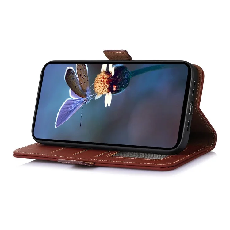 Per Xiaomi Redmi 13C 4G / 13C 5G / Poco C65 4G / Poco M6 5G / 13R 5G Case Genuine Cow Leather RFID Blocking Wallet Cover - Caffè