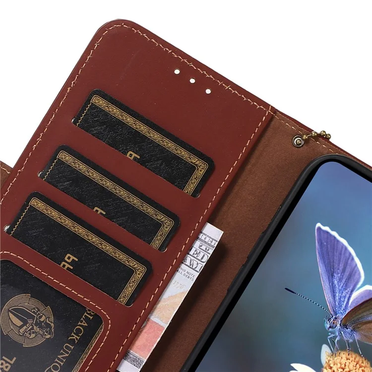 Per Xiaomi Redmi 13C 4G / 13C 5G / Poco C65 4G / Poco M6 5G / 13R 5G Case Genuine Cow Leather RFID Blocking Wallet Cover - Caffè