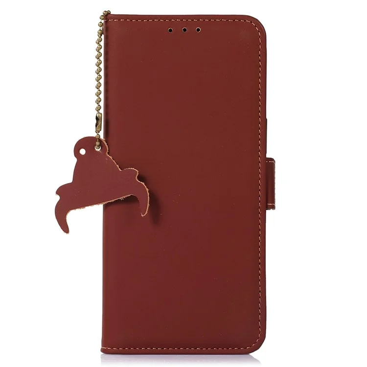 Per Xiaomi Redmi 13C 4G / 13C 5G / Poco C65 4G / Poco M6 5G / 13R 5G Case Genuine Cow Leather RFID Blocking Wallet Cover - Caffè