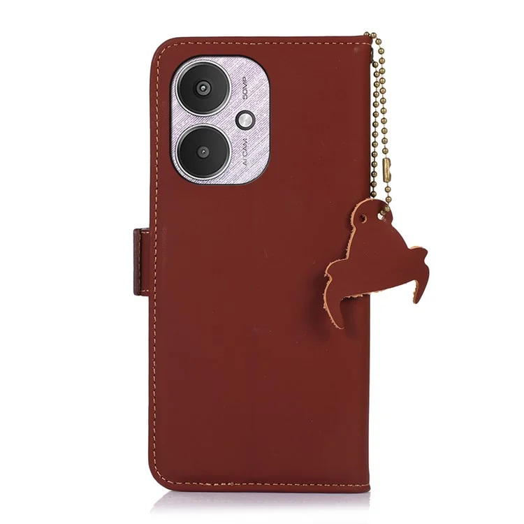 Per Xiaomi Redmi 13C 4G / 13C 5G / Poco C65 4G / Poco M6 5G / 13R 5G Case Genuine Cow Leather RFID Blocking Wallet Cover - Caffè