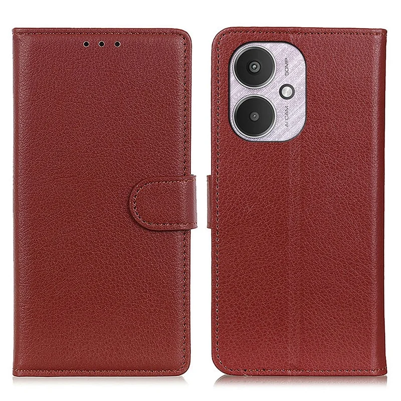 For Xiaomi Redmi 13C 4G / 13C 5G / Poco C65 4G / Poco M6 5G / 13R 5G Case Drop-Proof Leather Phone Wallet Cover - Brown