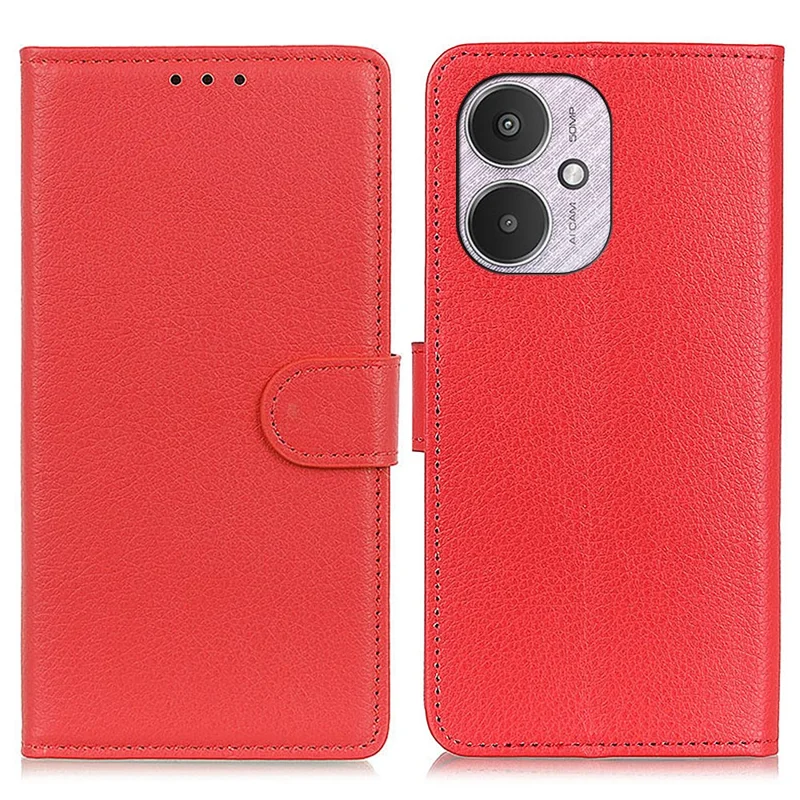 For Xiaomi Redmi 13C 4G / 13C 5G / Poco C65 4G / Poco M6 5G / 13R 5G Case Drop-Proof Leather Phone Wallet Cover - Red
