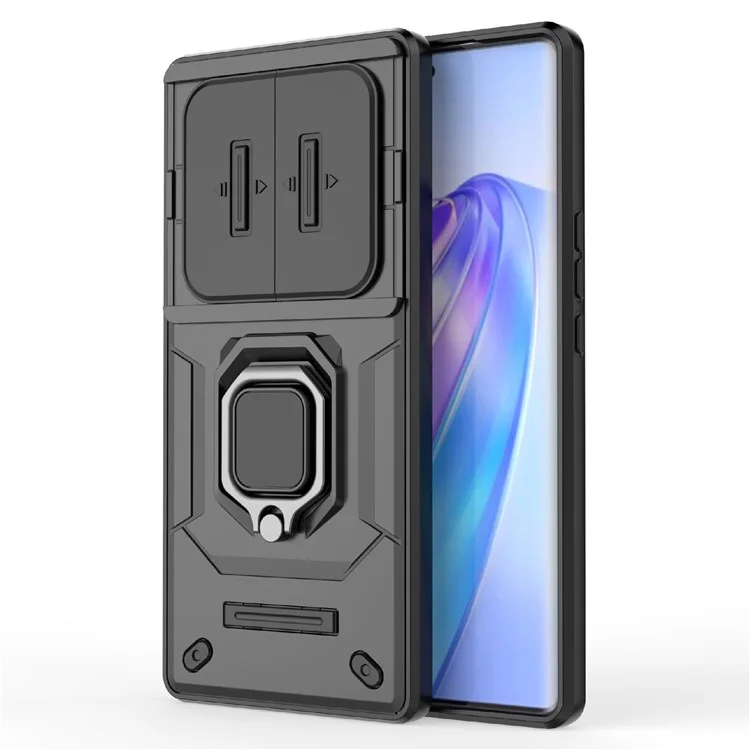 Capa do telefone For Honor X40 5G / X9a 5G / Magic5 Lite 5G com suporte e proteção para lente deslizante - Preto