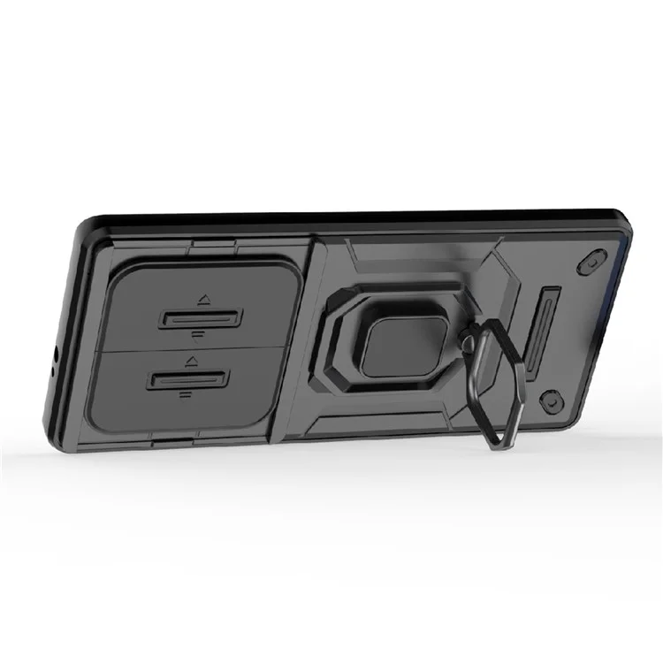 Capa do telefone For Honor X40 5G / X9a 5G / Magic5 Lite 5G com suporte e proteção para lente deslizante - Preto