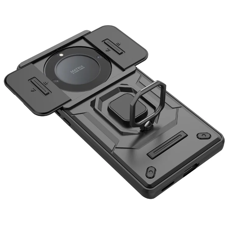 Capa do telefone For Honor X40 5G / X9a 5G / Magic5 Lite 5G com suporte e proteção para lente deslizante - Preto