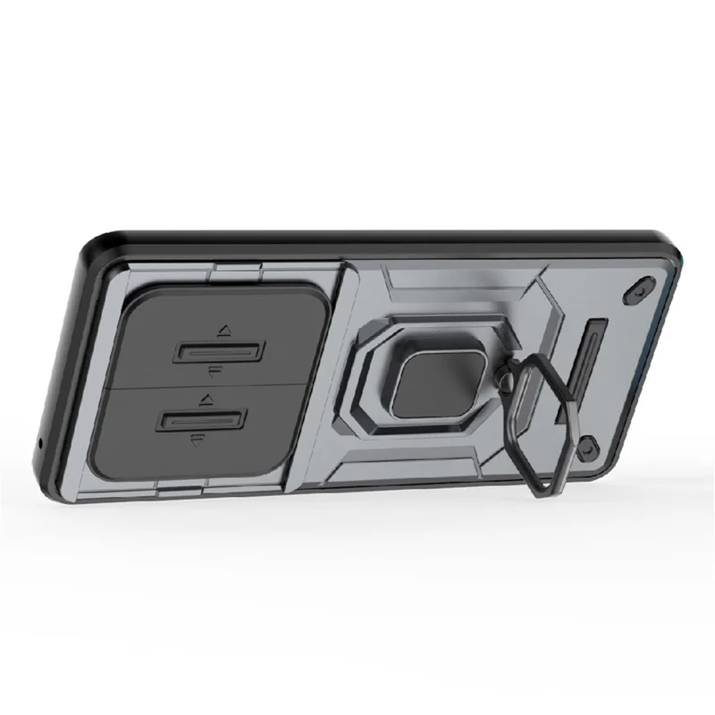 For Honor X50 5G Case Slide Lens Protection PC + TPU Kickstand Cover - Grey