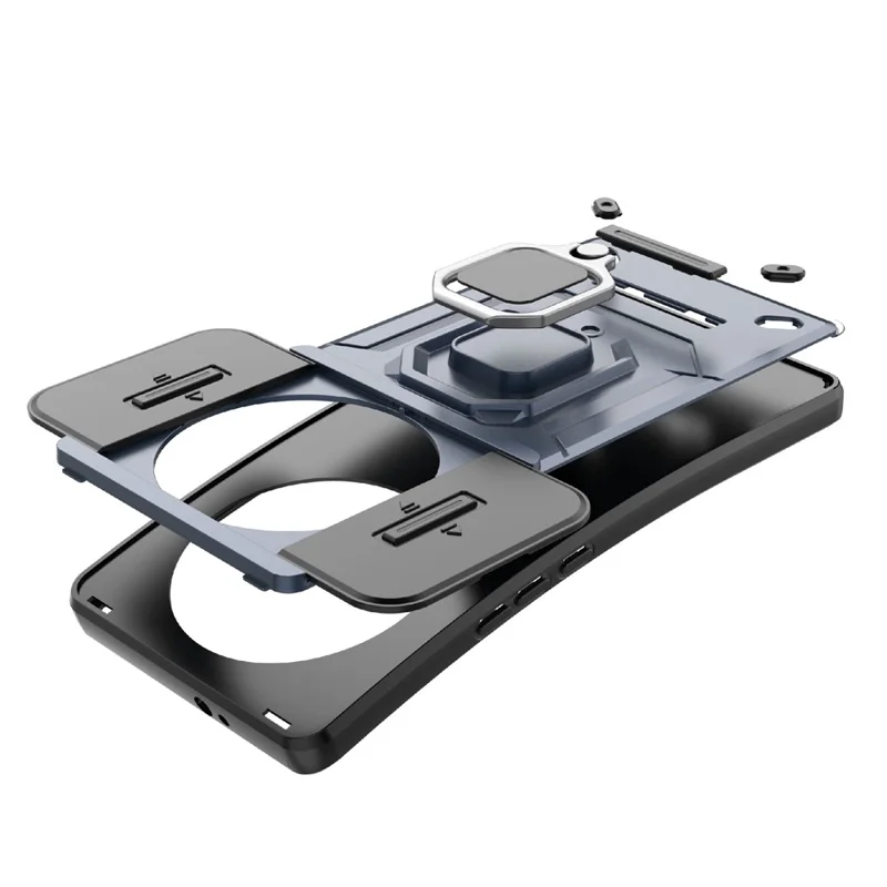 For Honor X50 5G Case Slide Lens Protection PC + TPU Kickstand Cover - Grey
