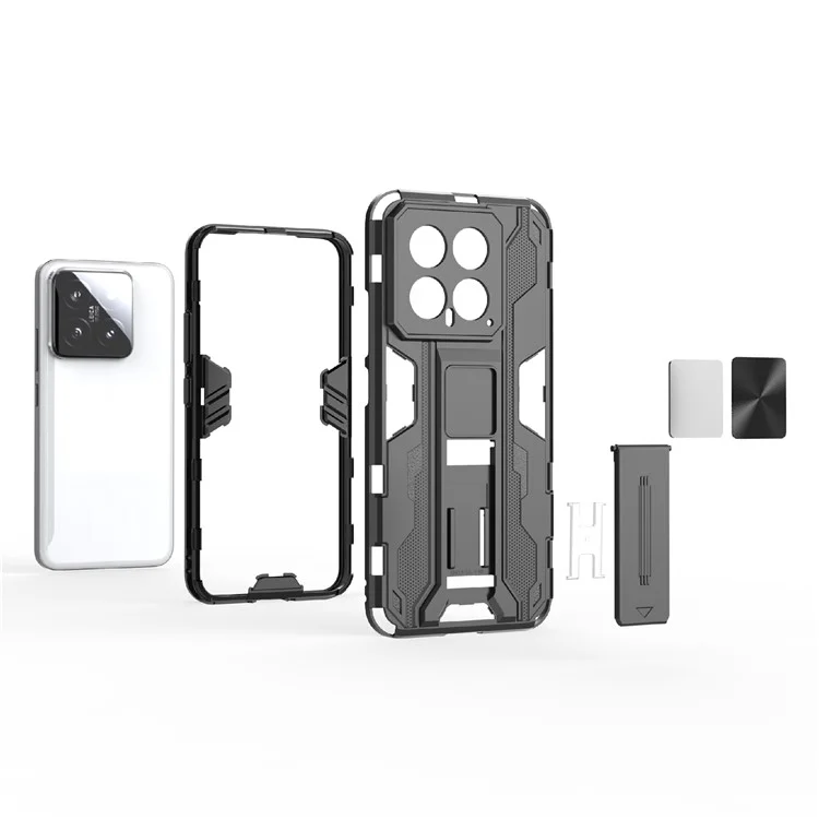 For Xiaomi 14 Case PC+TPU Anti-drop Phone Cover with Foldable Kickstand - Black