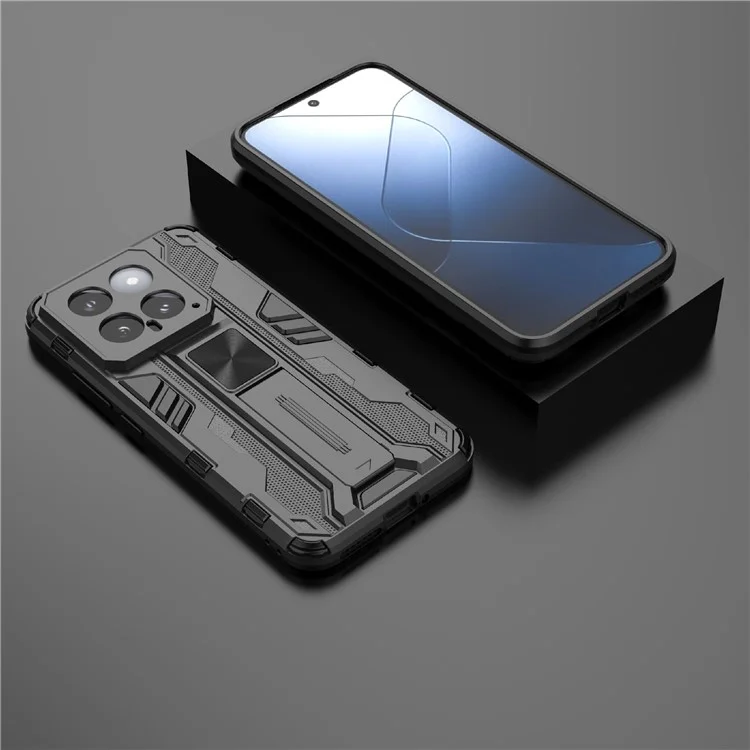 For Xiaomi 14 Case PC+TPU Anti-drop Phone Cover with Foldable Kickstand - Black