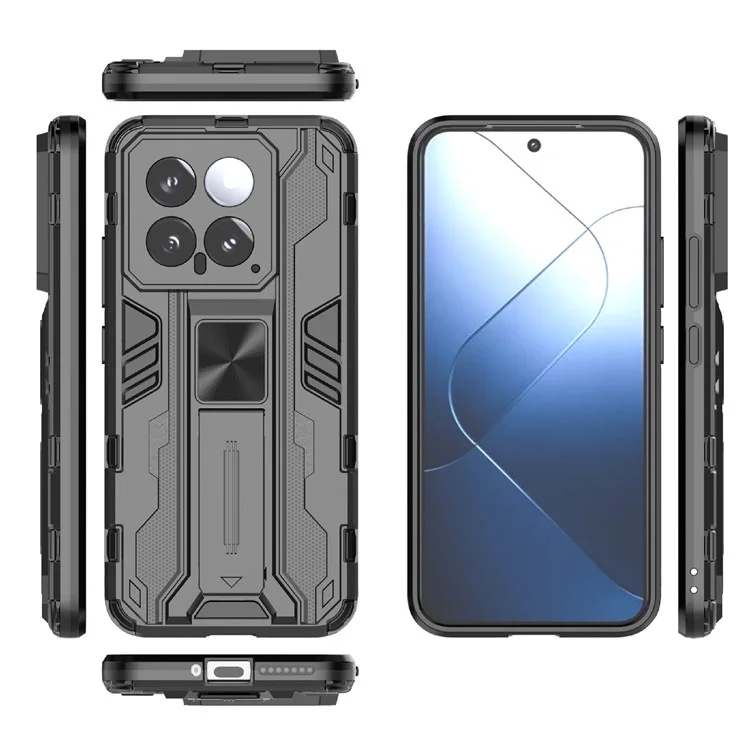 For Xiaomi 14 Case PC+TPU Anti-drop Phone Cover with Foldable Kickstand - Black