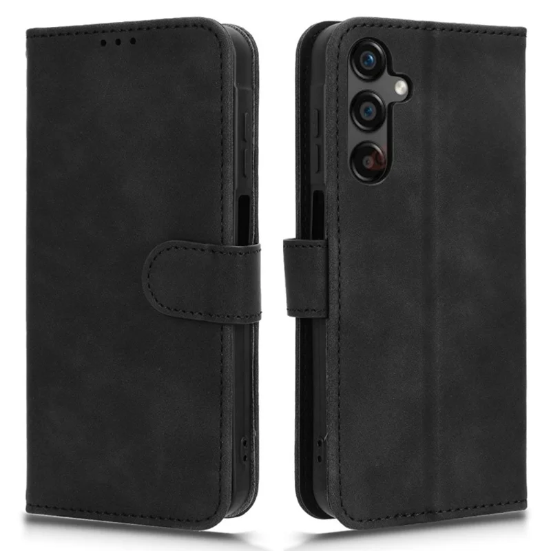 For Samsung Galaxy A25 5G (Global) (161.0 x 76.5 x 8.3mm)  Skin-touch Case Scratch-resistant Leather Wallet Phone Cover - Black