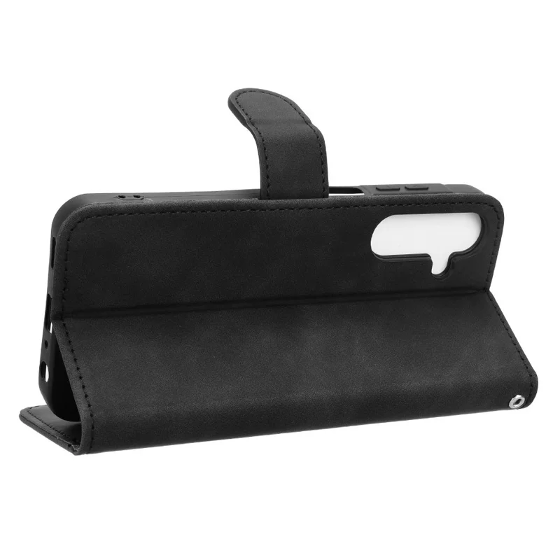 For Samsung Galaxy A25 5G (Global) (161.0 x 76.5 x 8.3mm)  Skin-touch Case Scratch-resistant Leather Wallet Phone Cover - Black