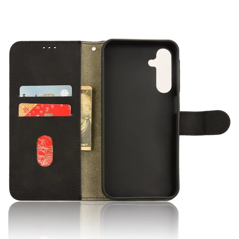 For Samsung Galaxy A25 5G (Global) (161.0 x 76.5 x 8.3mm)  Skin-touch Case Scratch-resistant Leather Wallet Phone Cover - Black