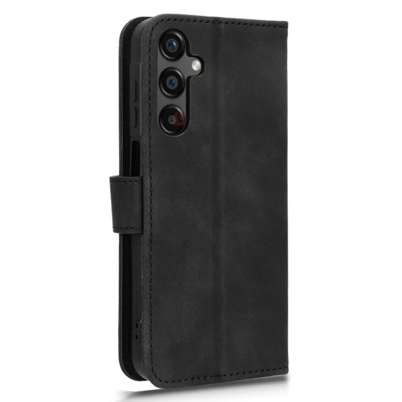 For Samsung Galaxy A25 5G (Global) (161.0 x 76.5 x 8.3mm)  Skin-touch Case Scratch-resistant Leather Wallet Phone Cover - Black