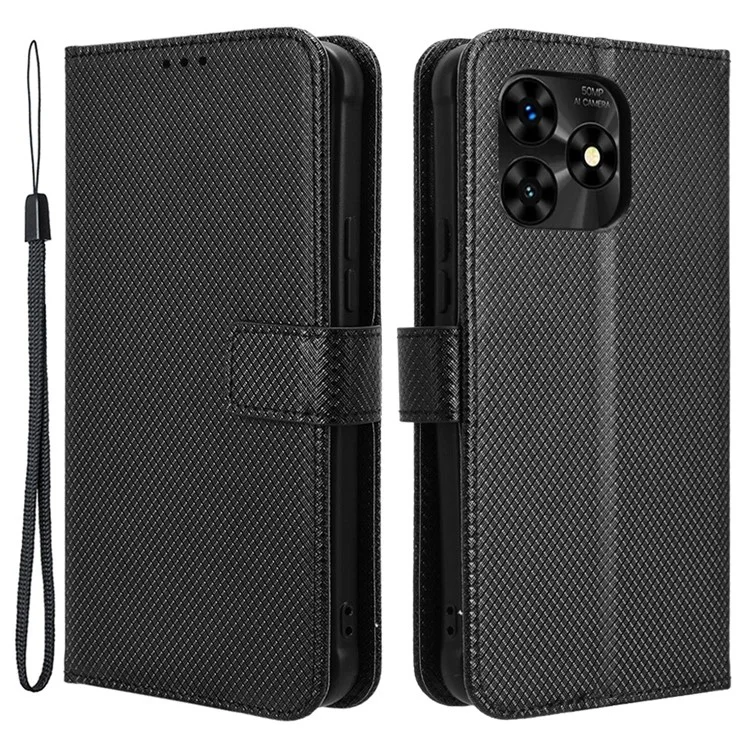Für Umidigi G5 / G5A Hülle PU-Leder Diamanttextur Flip Schutzhandyhülle - Schwarz