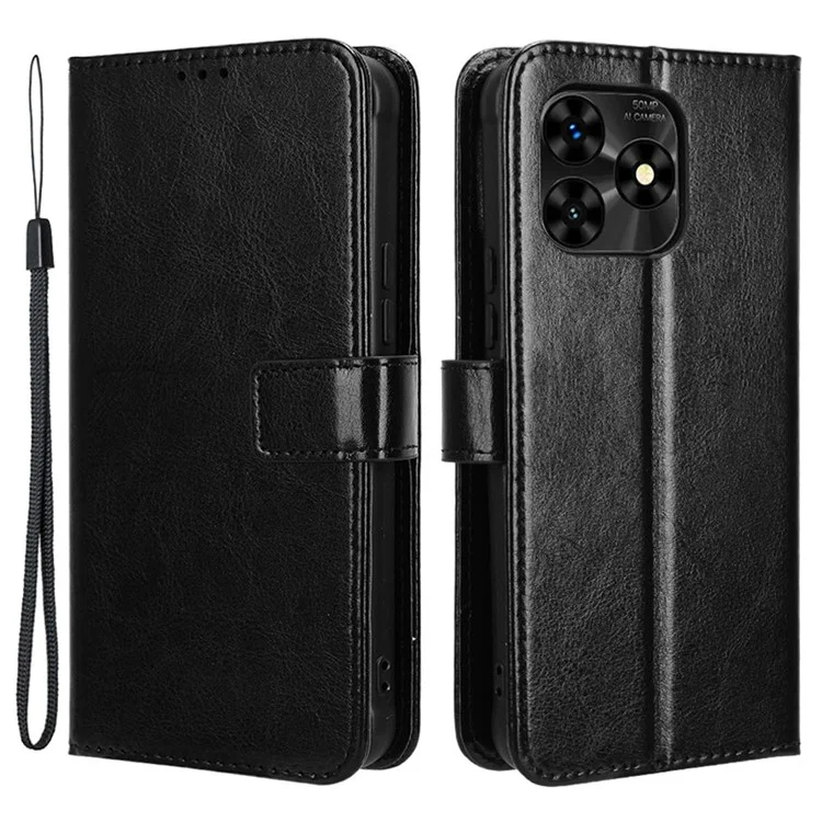 Für Umidigi G5 / G5A Hülle Crazy Horse Textur Stand Flip Handyhülle - Schwarz