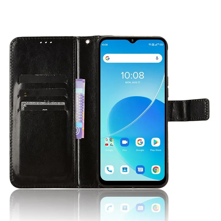 Für Umidigi G5 / G5A Hülle Crazy Horse Textur Stand Flip Handyhülle - Schwarz