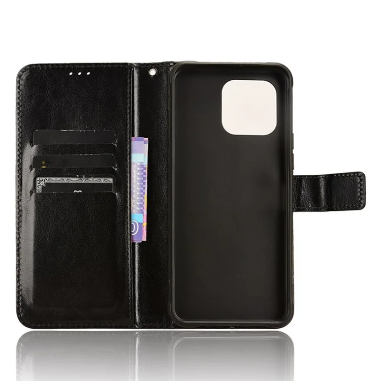 Für Umidigi G5 / G5A Hülle Crazy Horse Textur Stand Flip Handyhülle - Schwarz