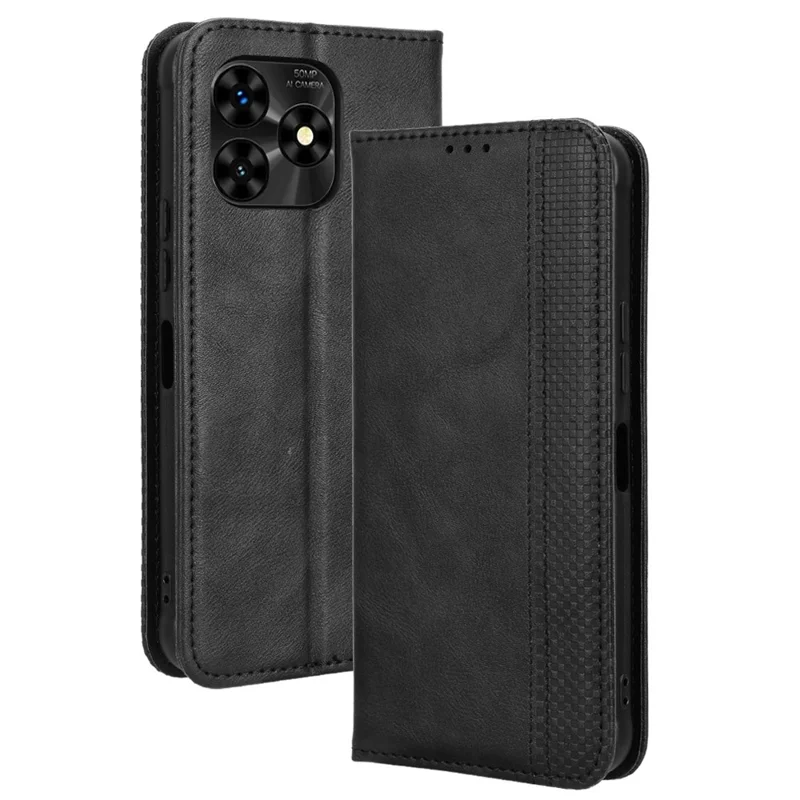 For Umidigi G5 / G5A Case Magnetic Auto Closing Retro Phone Leather Cover - Black