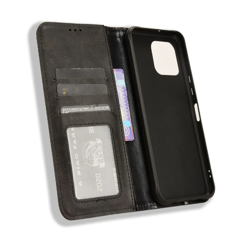 For Umidigi G5 / G5A Case Magnetic Auto Closing Retro Phone Leather Cover - Black