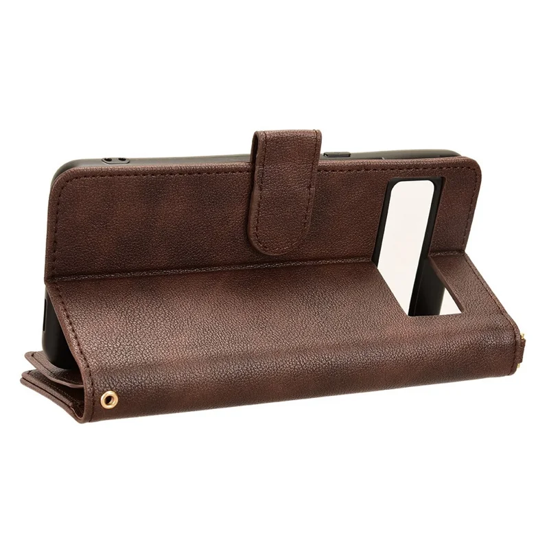 For Google Pixel 8 Pro Case Zipper Pocket Leather Stand Phone Cover - Brown