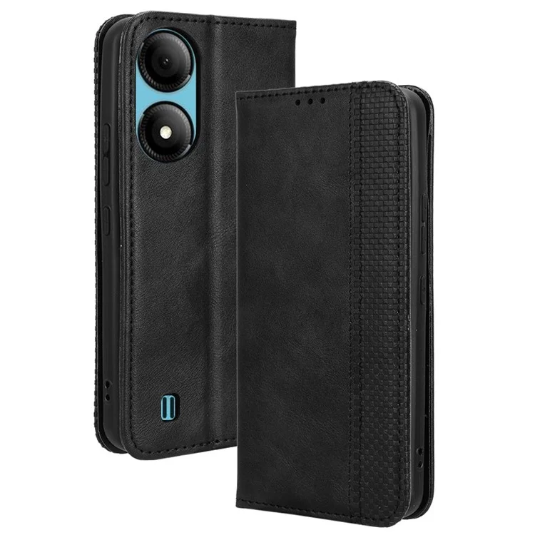Pour ZTE Blade A33S Étui en cuir Debout Rétro Housse de téléphone - Noir