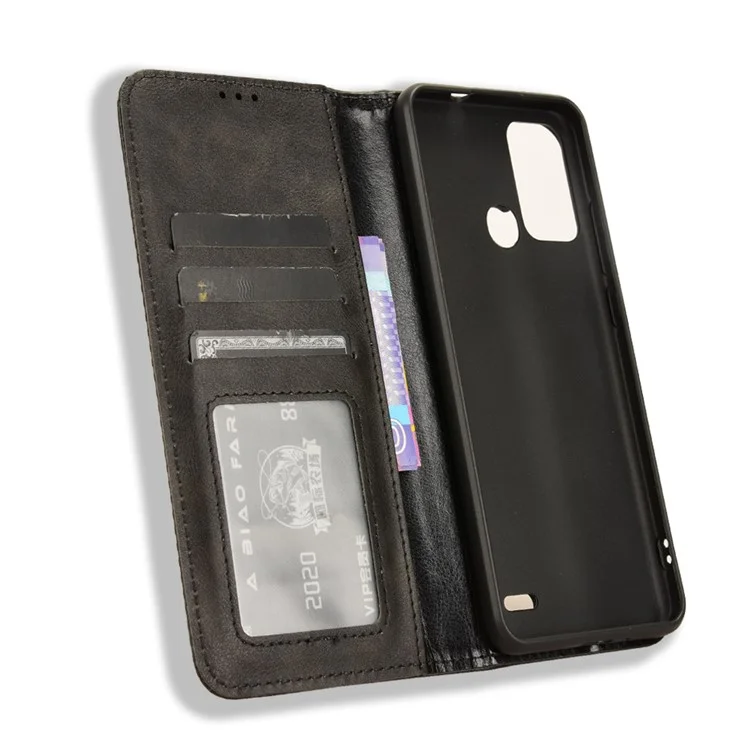 Para ZTE Blade A53 Pro Case PU PU Soater Retro Telep Cover With Wallet - Negro