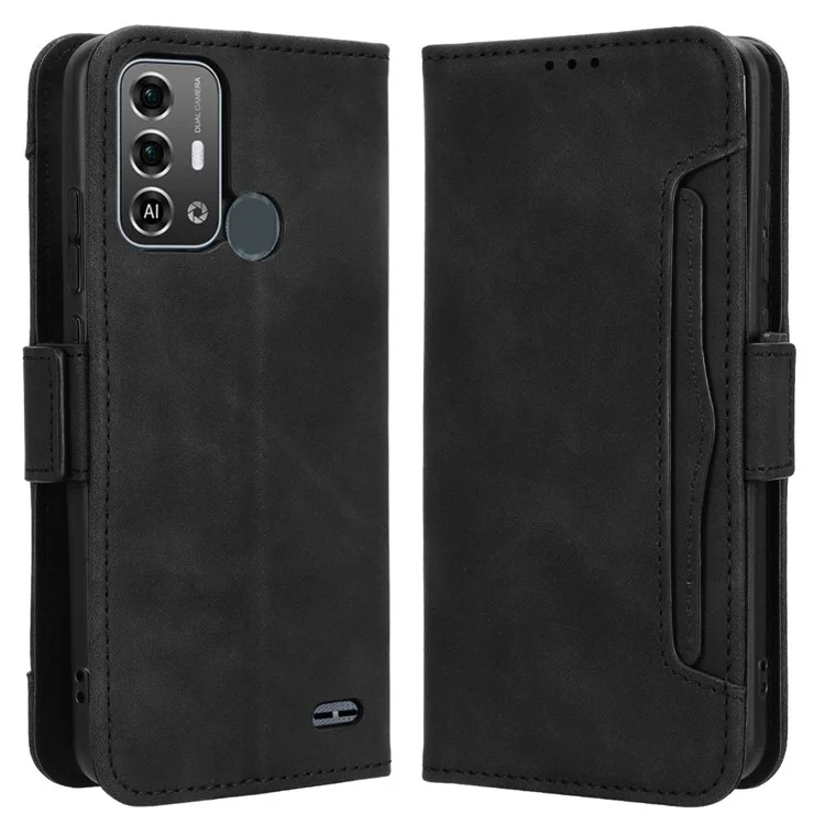 For ZTE Blade A53 Pro Case Anti-scratch PU Leather Phone Protector with Wallet Stand - Black