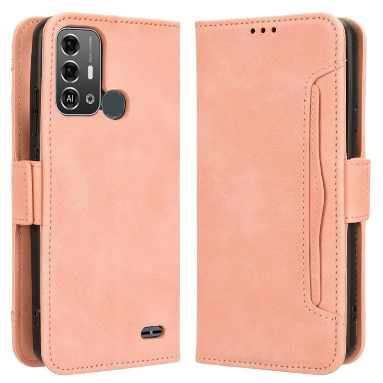 For ZTE Blade A53 Pro Case Anti-scratch PU Leather Phone Protector with Wallet Stand - Pink