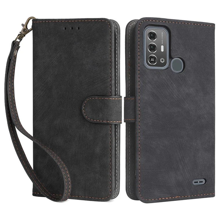 Para o Estojo ZTE Blade A53 Pro RFID Blocking Wallet Stand Cover com Alça - Preto