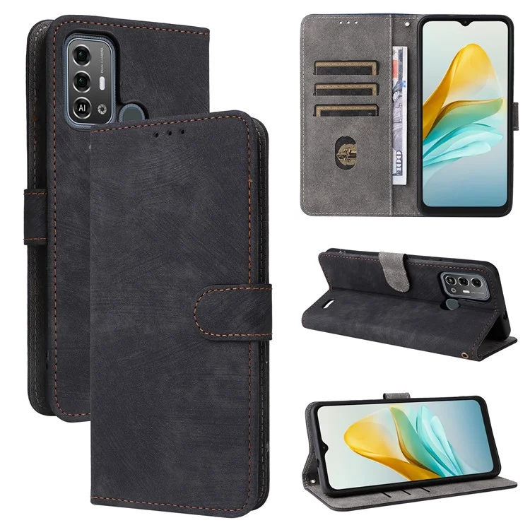 Para o Estojo ZTE Blade A53 Pro RFID Blocking Wallet Stand Cover com Alça - Preto