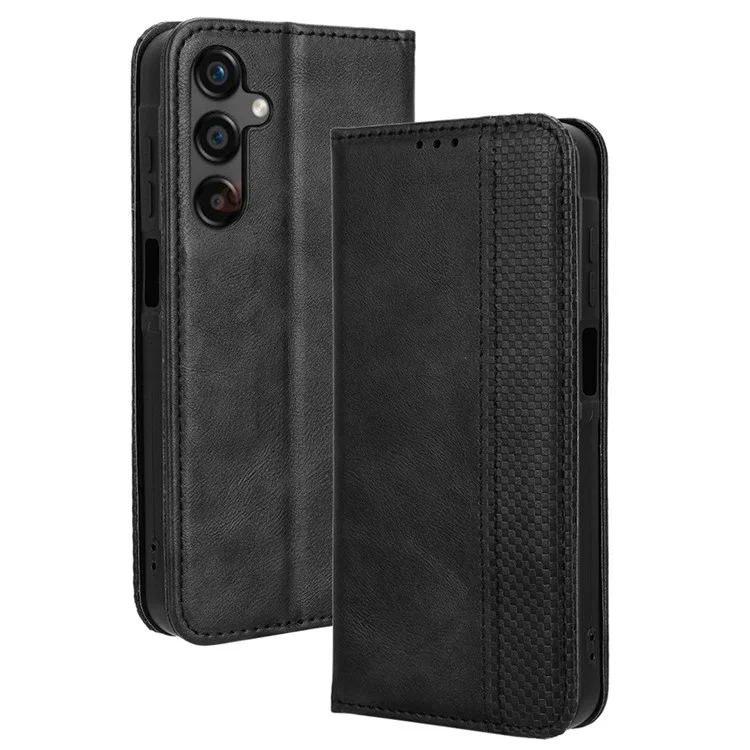 For Samsung Galaxy A25 5G (Global) (161.0 x 76.5 x 8.3mm) Leather Case Magnetic Auto Closing Phone Cover - Black