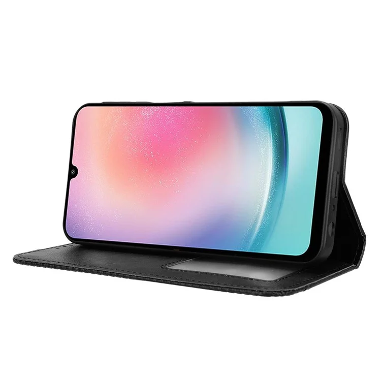 For Samsung Galaxy A25 5G (Global) (161.0 x 76.5 x 8.3mm) Leather Case Magnetic Auto Closing Phone Cover - Black