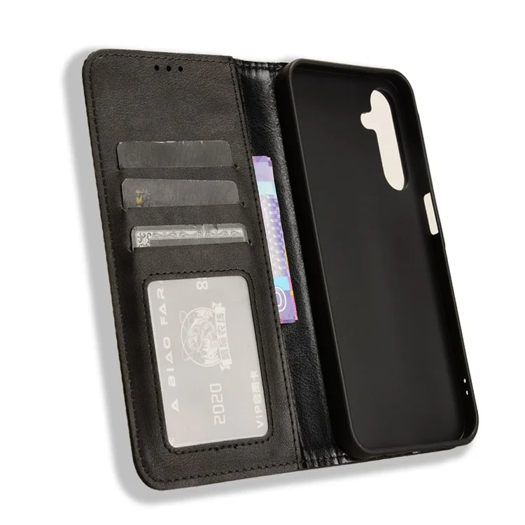 For Samsung Galaxy A25 5G (Global) (161.0 x 76.5 x 8.3mm) Leather Case Magnetic Auto Closing Phone Cover - Black