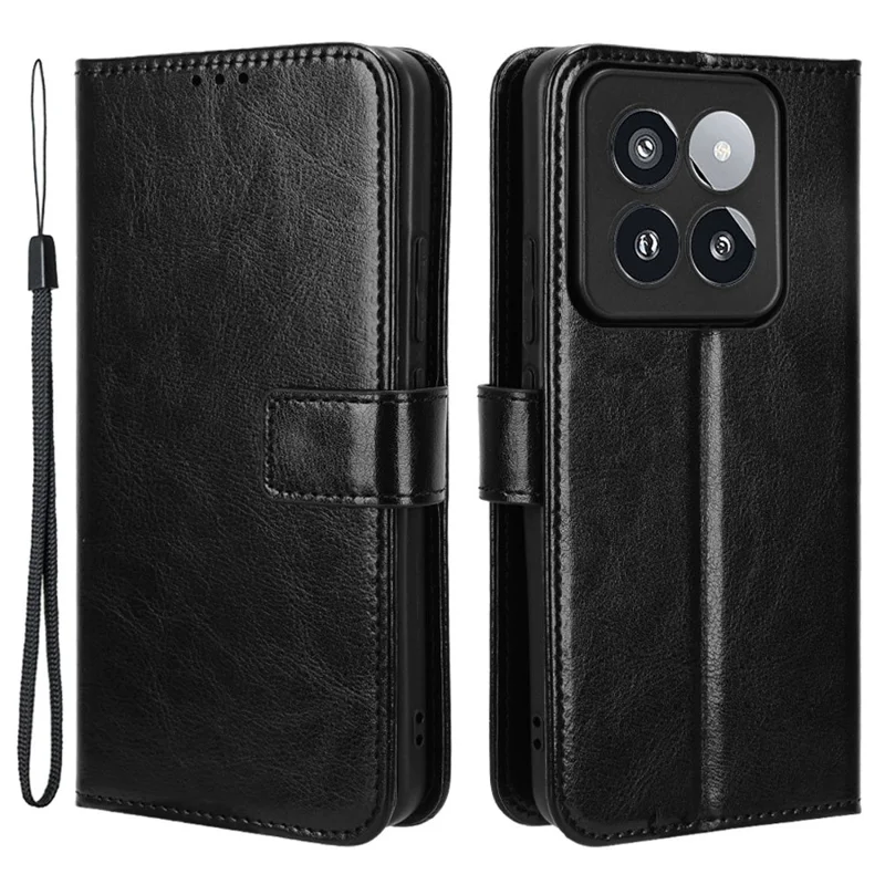 For Xiaomi 14 Pro Case Wallet PU Leather Crazy Horse Texture Phone Cover - Black