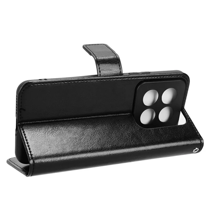 For Xiaomi 14 Pro Case Wallet PU Leather Crazy Horse Texture Phone Cover - Black