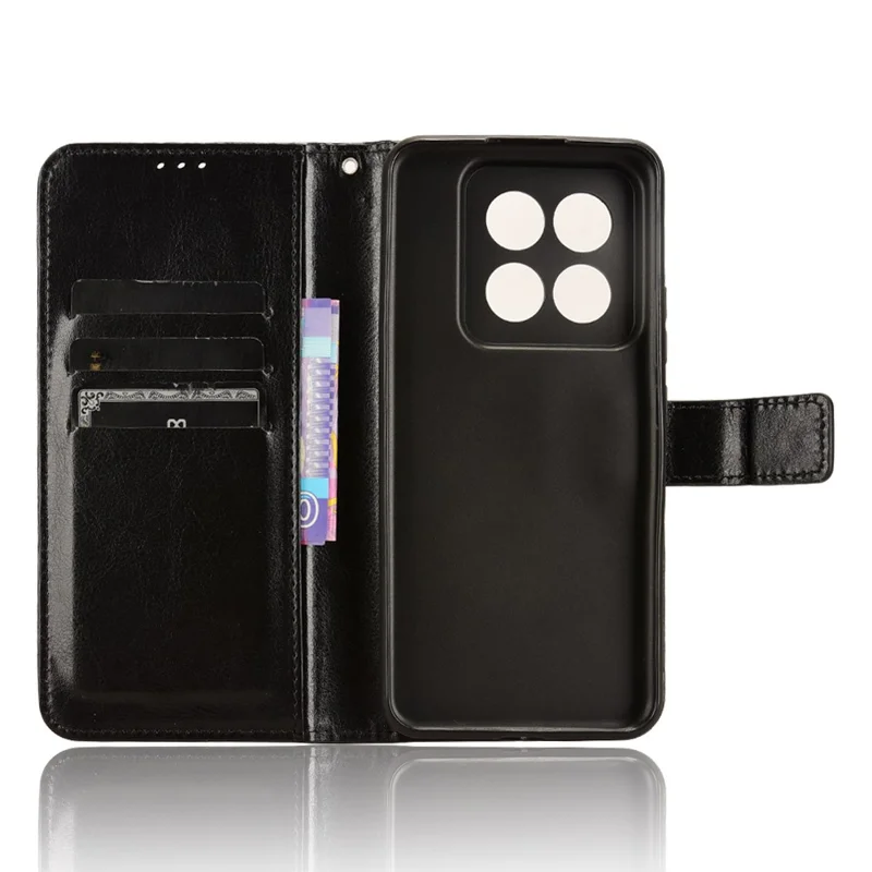 For Xiaomi 14 Pro Case Wallet PU Leather Crazy Horse Texture Phone Cover - Black