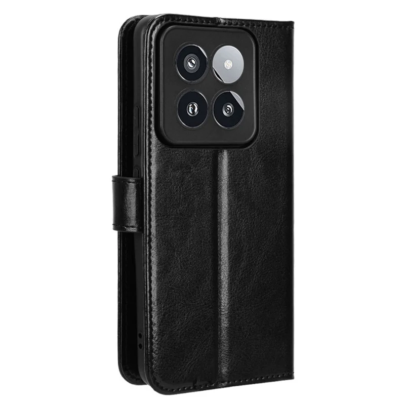 For Xiaomi 14 Pro Case Wallet PU Leather Crazy Horse Texture Phone Cover - Black