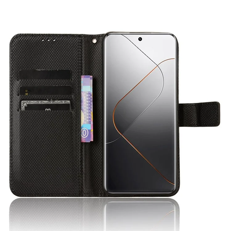 Para Xiaomi 14 Pro Case Diamond Texture PU Leather Smartphone Shell Cover Wallet - Preto