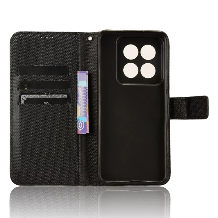 Para Xiaomi 14 Pro Case Diamond Texture PU Leather Smartphone Shell Cover Wallet - Preto