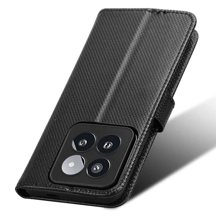 Para Xiaomi 14 Pro Case Diamond Texture PU Leather Smartphone Shell Cover Wallet - Preto