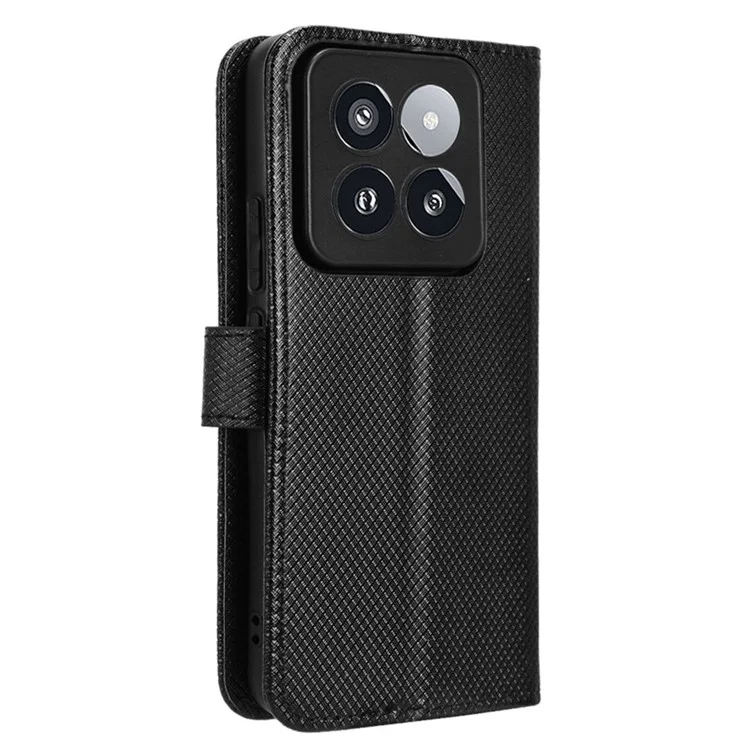 Para Xiaomi 14 Pro Case Diamond Texture PU Leather Smartphone Shell Cover Wallet - Preto